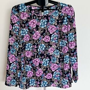 Ann Taylor Floral Blouse Purple And Blue Hues Size Ten